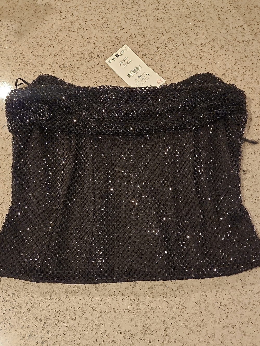 Zara Black Rhinestone Strapeless Top